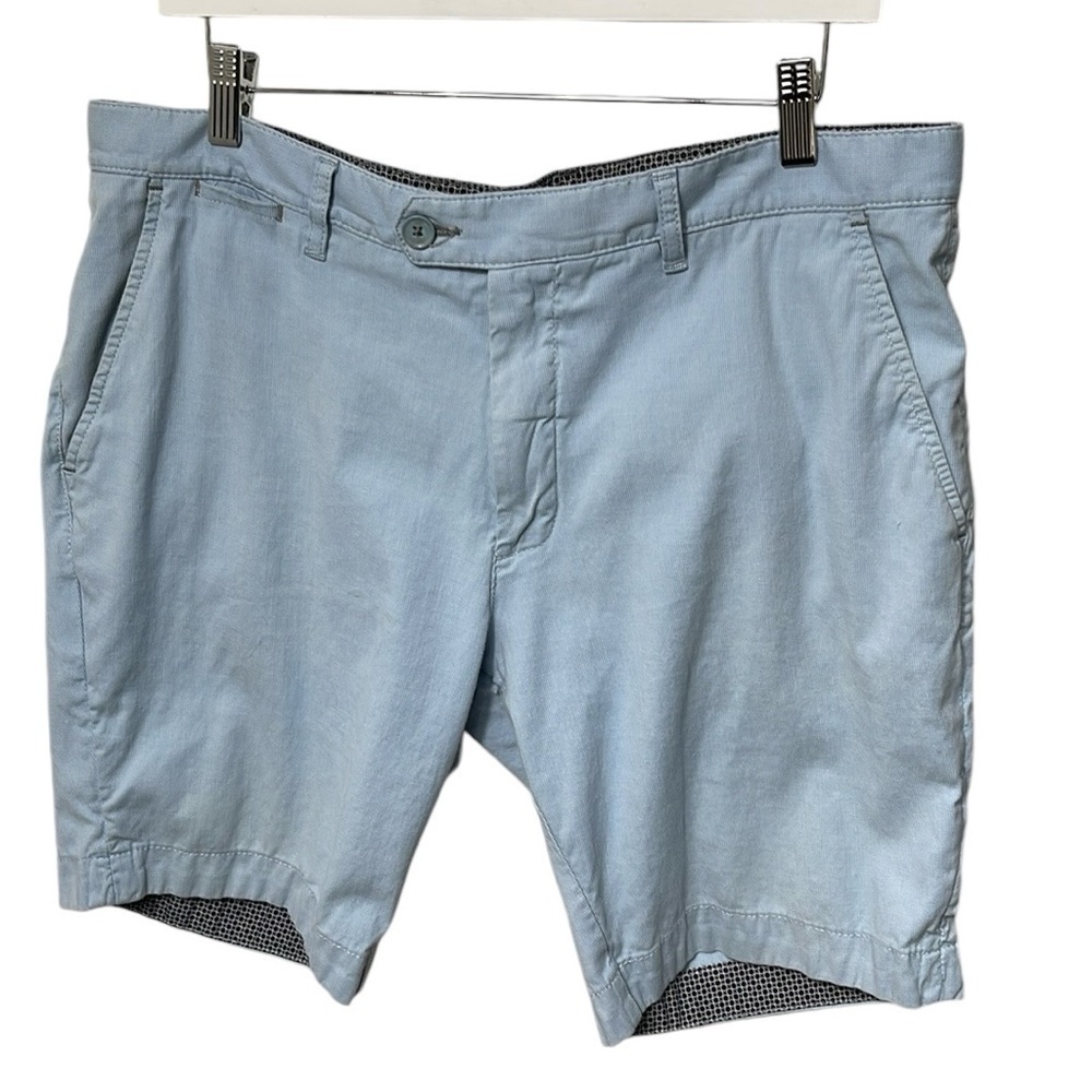Ted Baker Cotton Blend Mini Check Shorts SZ 36 Light Blue